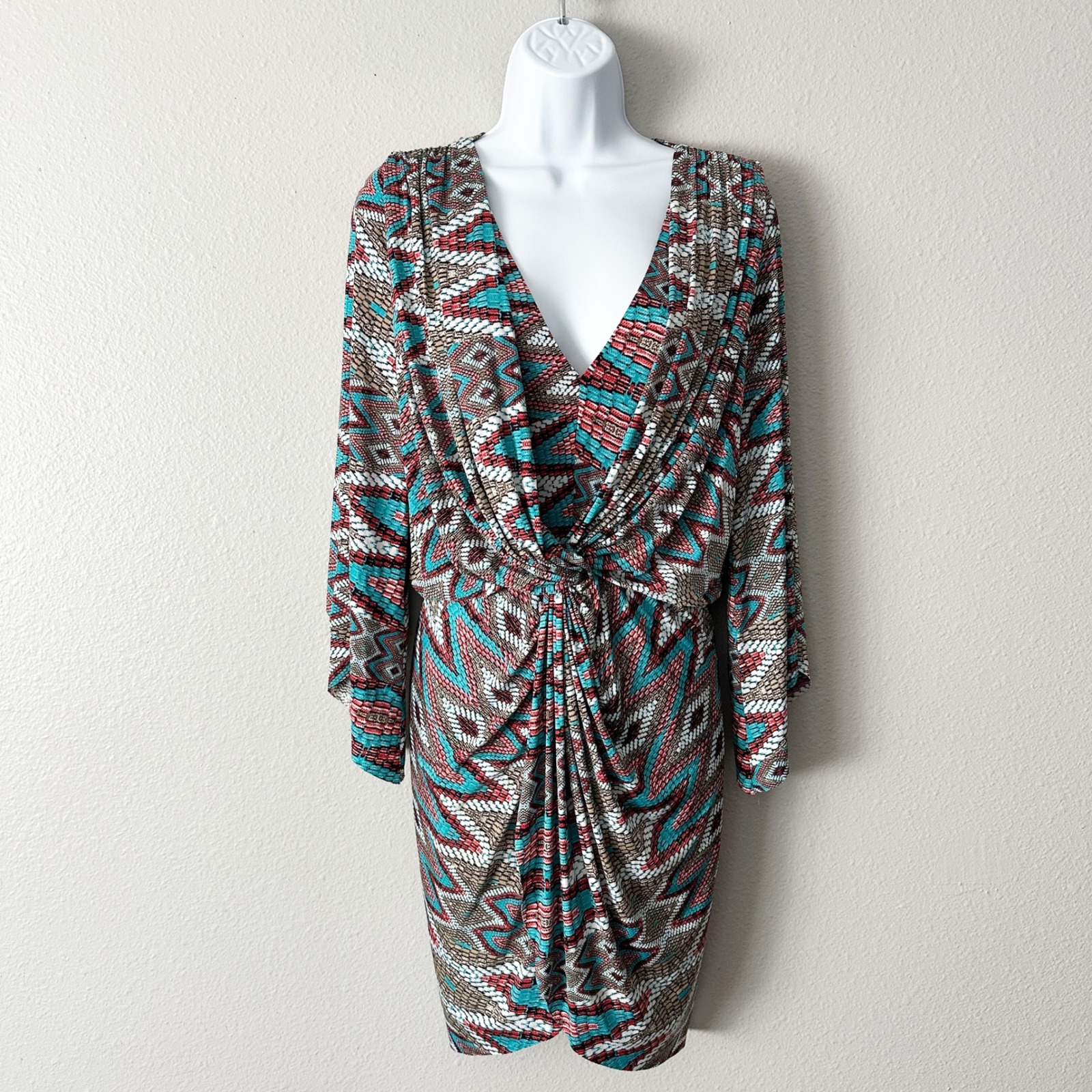 Misa Los Angeles Teget Twist Front Bell Sleeve Geometric Mini Dress Size Small